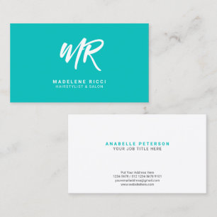 Minimalist Script Name Initial   Green Tosca Business Card