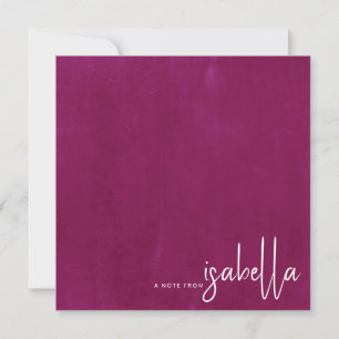 Minimalist Script Name Note From Dark Raspberry Card