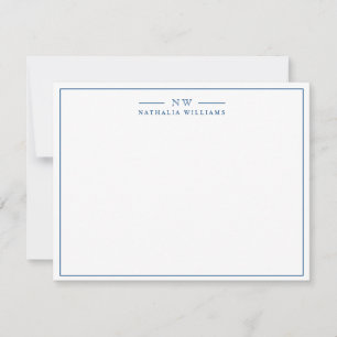 Minimalist Script Navy Blue Border Monogram Card