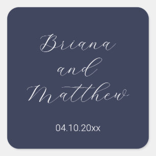 Minimalist Script Navy Blue Square Sticker