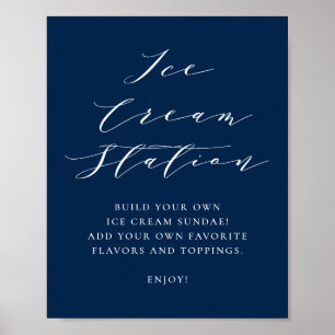 Minimalist Script Navy Blue Wedding Ice Cream Bar Poster