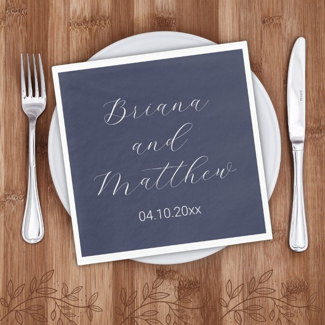 Minimalist Script Navy Blue Wedding Napkin (Creator Uploaded)