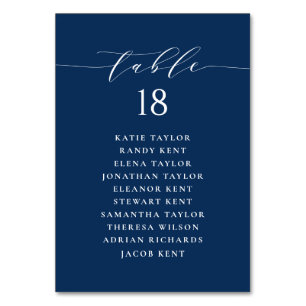 Minimalist Script Navy Blue Wedding Seating Plan Table Number