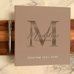 Minimalist Script Neutral Taupe Metallic Monogram Binder
