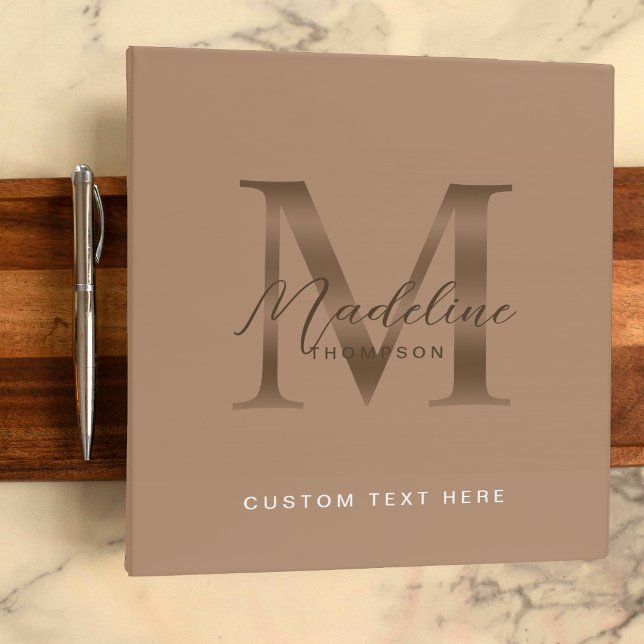 Minimalist Script Neutral Taupe Metallic Monogram Binder (Creator Uploaded)