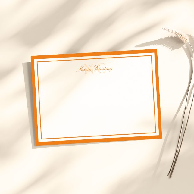 Minimalist Script Orange Two Border Monogram Card (Creator Uploaded)