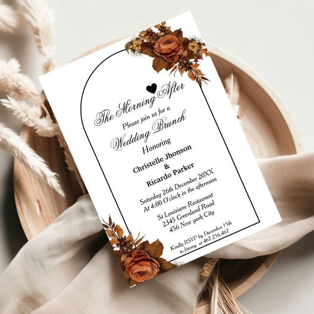 Minimalist script orange wedding brunch party invitation (Creator Uploaded)