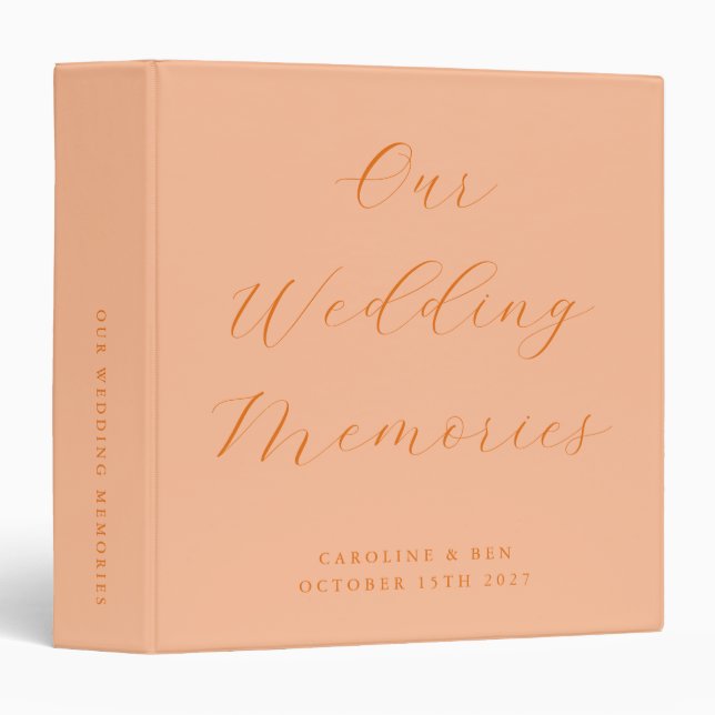 Minimalist Script Peach Custom Wedding Photo  Binder (Front/Spine)