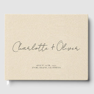 Minimalist Script Personalized Cream Wedding Guest Book