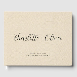 Minimalist Script Personalized Cream Wedding Guest Book