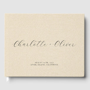Minimalist Script Personalized Cream Wedding Guest Book