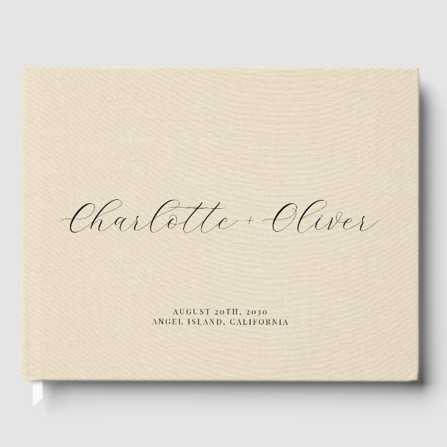 Minimalist Script Personalized Cream Wedding Guest Book (Front)