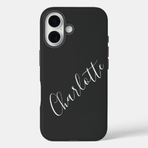 Minimalist Script Personalized Name Black White   iPhone 16 Case