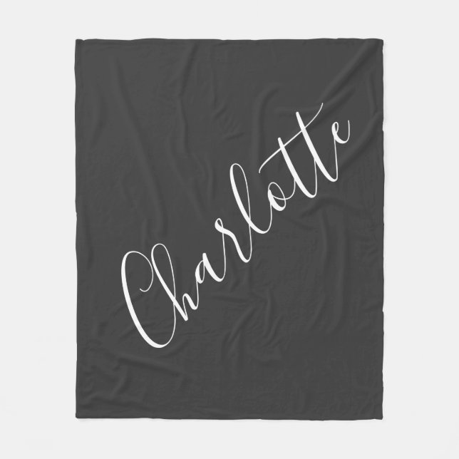 Minimalist Script Personalized Name Black White Fleece Blanket (Front)
