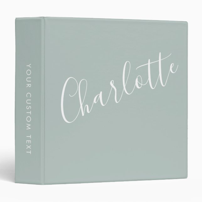 Minimalist Script Personalized Name Dusty Blue  Binder (Front/Spine)