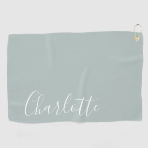 Minimalist Script Personalized Name   Dusty Blue  Golf Towel
