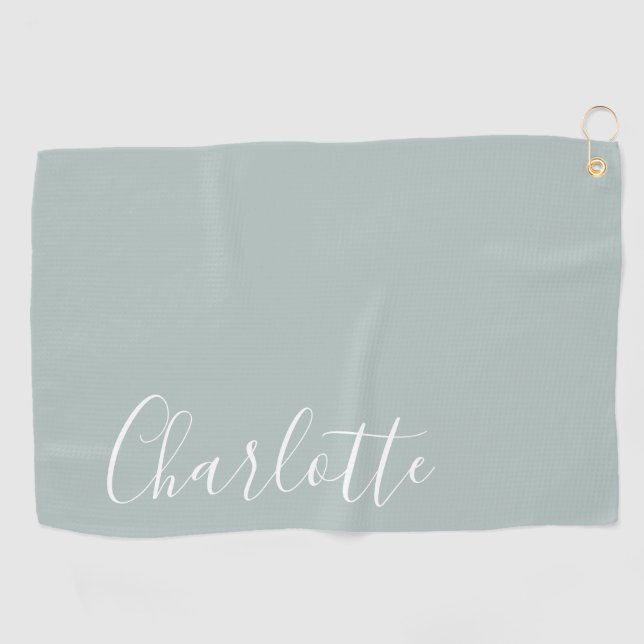 Minimalist Script Personalized Name | Dusty Blue  Golf Towel (Horizontal)