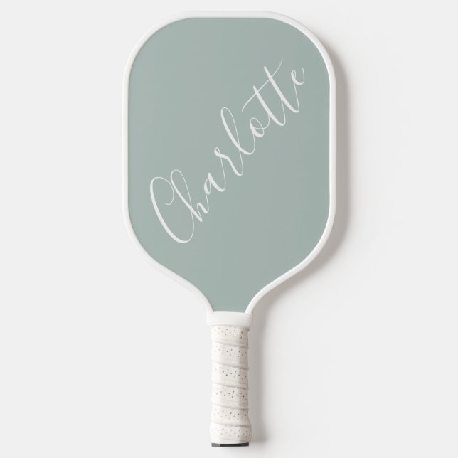 Minimalist Script Personalized Name Dusty Blue Pickleball Paddle (Front)