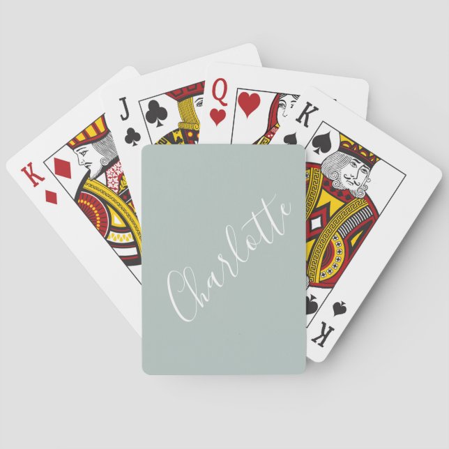 Minimalist Script Personalized Name Dusty Blue Playing Cards (Back)