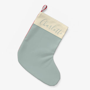 Minimalist Script Personalized Name Dusty Blue Small Christmas Stocking