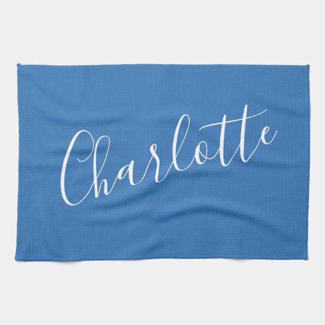 Minimalist Script Personalized Name | French Blue  Kitchen Towel (Horizontal)