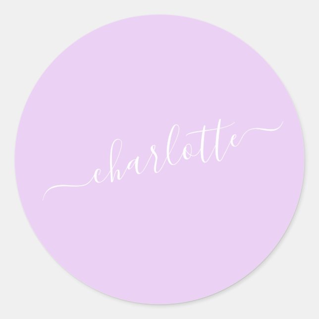 Minimalist Script Personalized Name in Lavender Classic Round Sticker (Front)