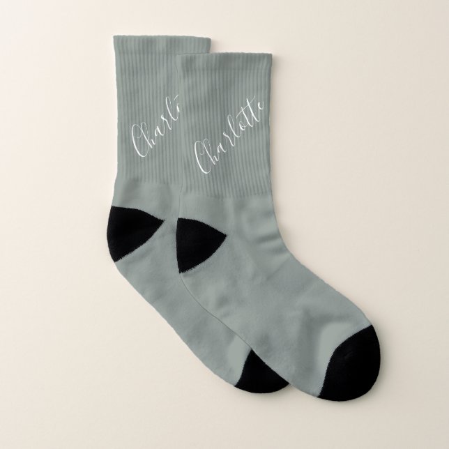 Minimalist Script Personalized Name Sage Grey  Socks (Pair)