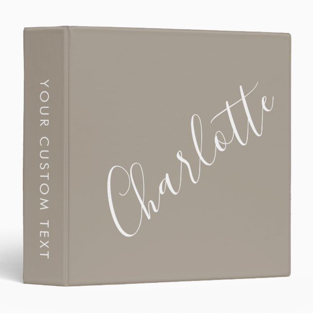 Minimalist Script Personalized Name Taupe Brown Binder (Front/Spine)