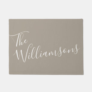 Minimalist Script Personalized Name Taupe Brown   Doormat