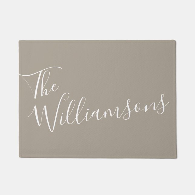Minimalist Script Personalized Name Taupe Brown   Doormat (Front)