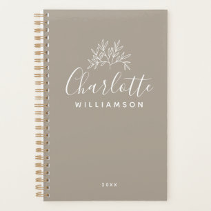 Minimalist Script Personalized Name Taupe Brown Planner