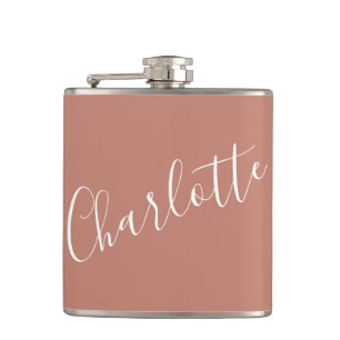 Minimalist Script Personalized Name Terracotta Hip Flask