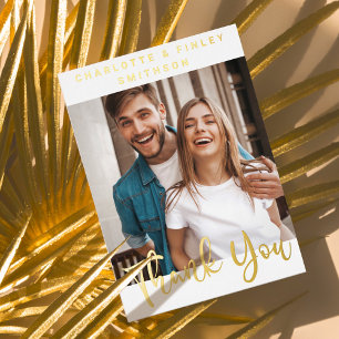   Minimalist Script Personalized Wedding Thank You Foil Holiday Card