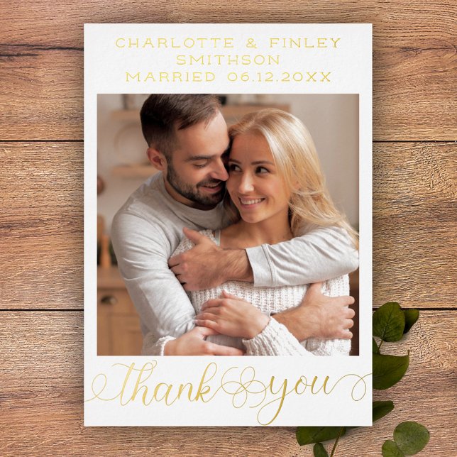   Minimalist Script Personalized Wedding Thank You Foil Holiday Card (Creator Uploaded)