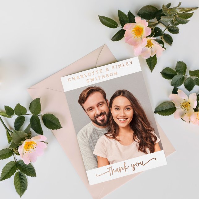   Minimalist Script Personalized Wedding Thank You Foil Holiday Card (Creator Uploaded)