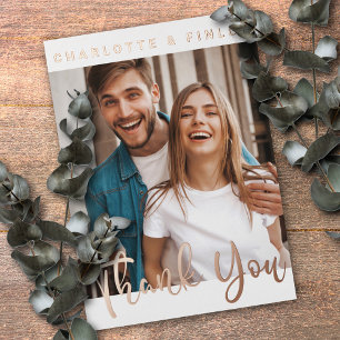   Minimalist Script Personalized Wedding Thank You Foil Holiday Postcard