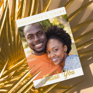   Minimalist Script Personalized Wedding Thank You Foil Holiday Postcard