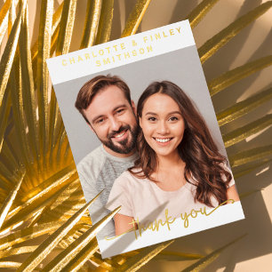   Minimalist Script Personalized Wedding Thank You Foil Holiday Postcard
