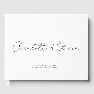 Minimalist Script Personalized White Wedding Guest Book