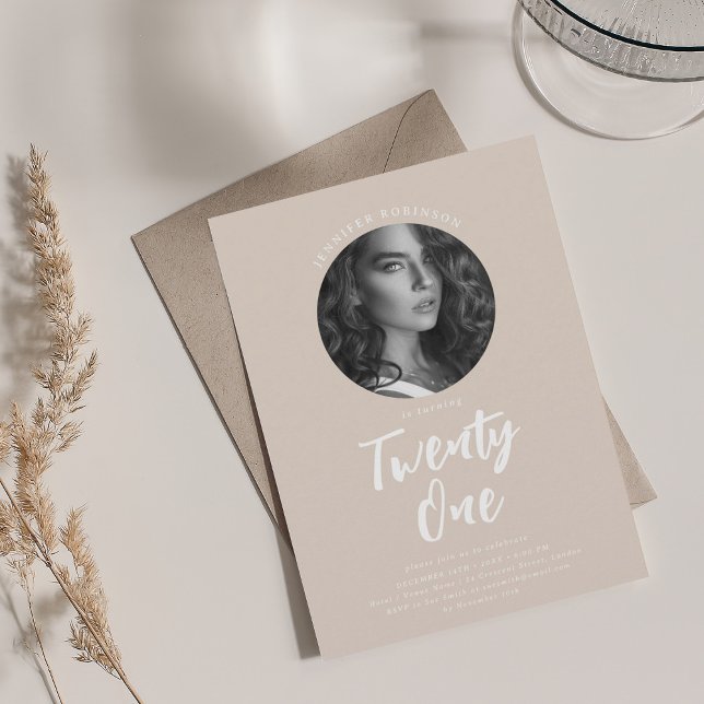 Minimalist Script Photo 21st Birthday Champagne  Invitation (Minimalist Script Photo 21st Birthday Champagne Invitation)