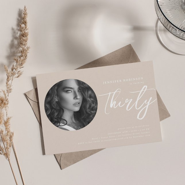 Minimalist Script Photo 30th Birthday Champagne  Invitation (Minimalist Script Photo 30th Birthday Champagne Invitation)
