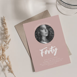 Minimalist Script Photo 40th Birthday Dusty Pink Invitation