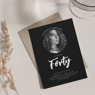 Minimalist Script Photo 40th Birthday Party Black  Invitation