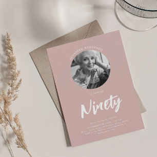 Minimalist Script Photo 90th Birthday Dusty Pink  Invitation