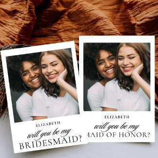 Minimalist Script Photo Bridesmaid Proposal  Invitation
