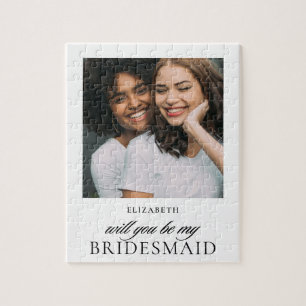 Minimalist Script Photo Bridesmaid Proposal Jigsaw Puzzle