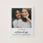 Minimalist Script Photo Bridesmaid Proposal  Jigsaw Puzzle<br><div class="desc">Introducing our Minimalist Script Photo Bridesmaid Proposal Invitation, a chic and elegant way to pop the question to your bridesmaids. With clean and modern script font, complemented by space for a cherished photo, this invitation exudes simplicity and sophistication. Whether you're asking your closest friends to stand by your side on...</div>