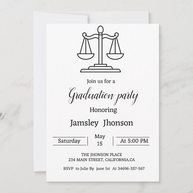 Minimalist Script photo law university graduation  Announcement (Front)