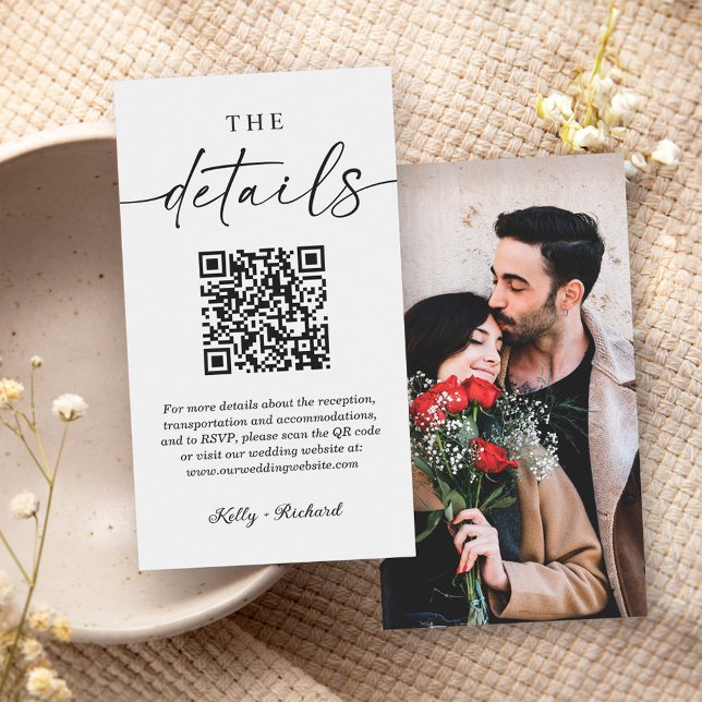 Minimalist Script Photo Wedding Details QR Code Enclosure Card (Creator Uploaded)