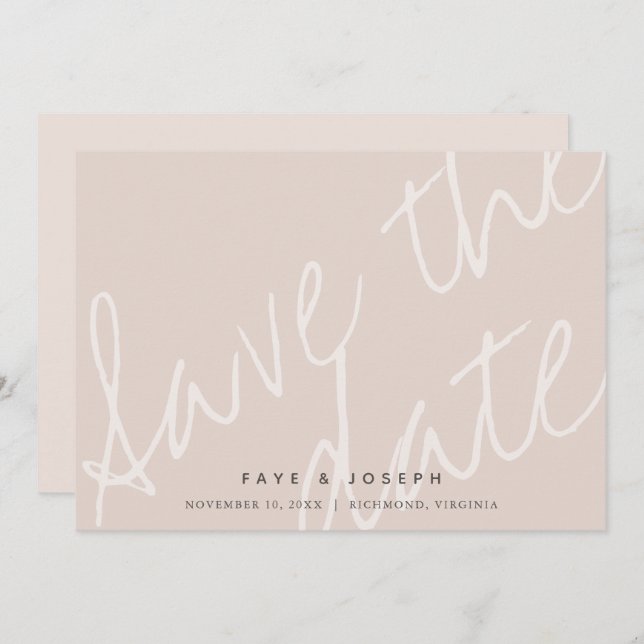Minimalist Script Pink Beige Save the Date Card (Front/Back)